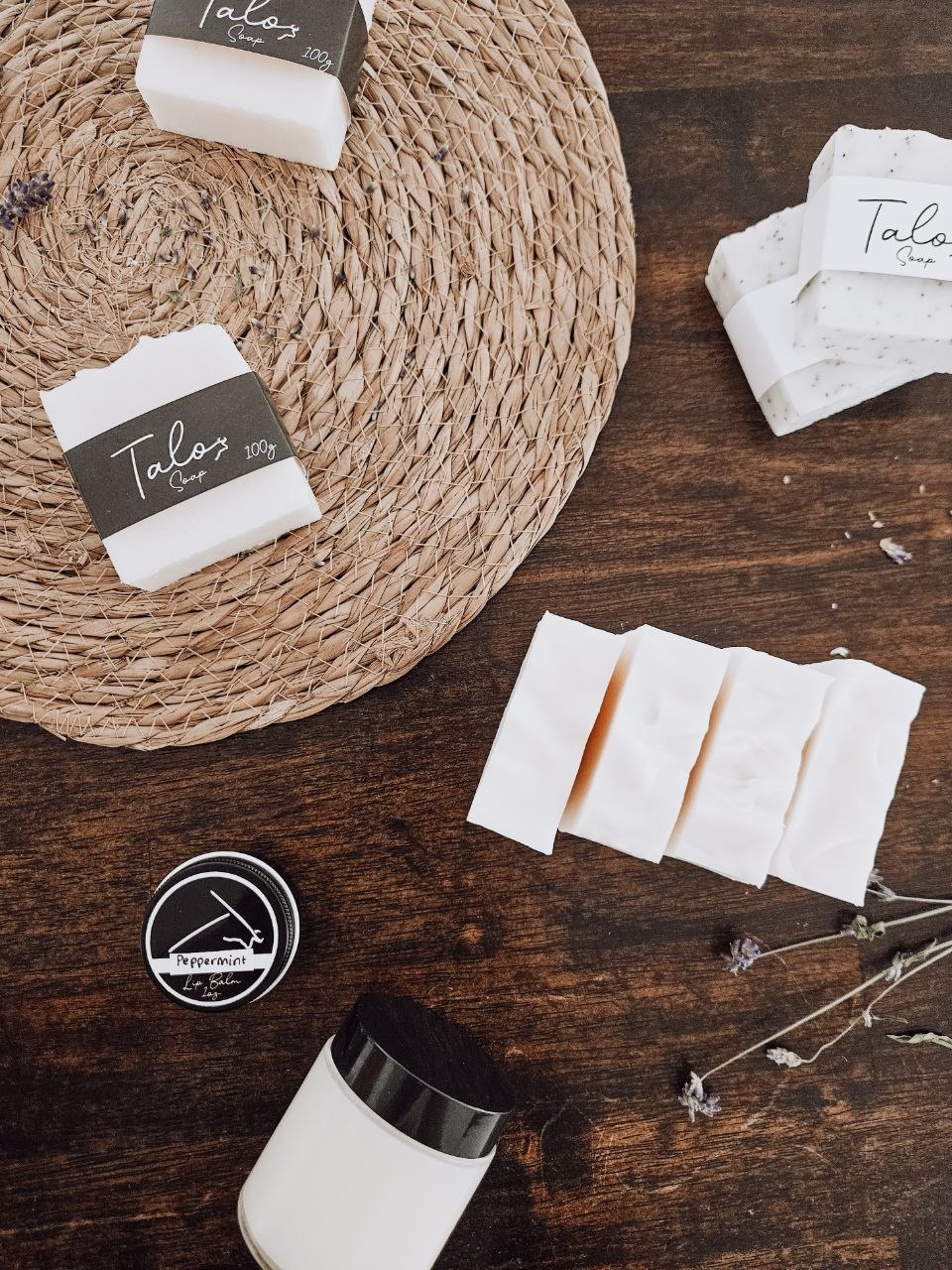 Talo soap, lip balm, and body cream