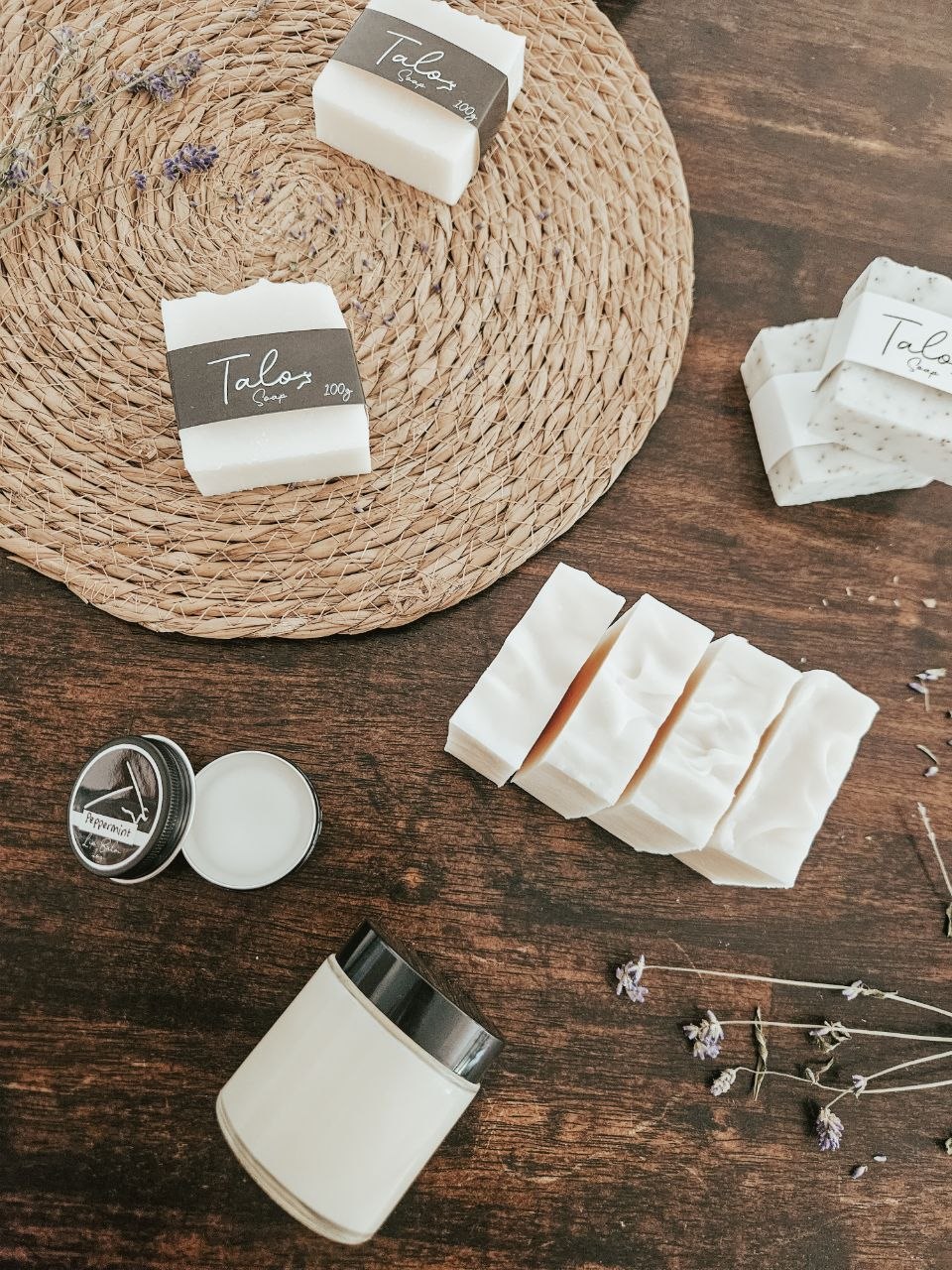 Talo soap, lip balm, and body cream