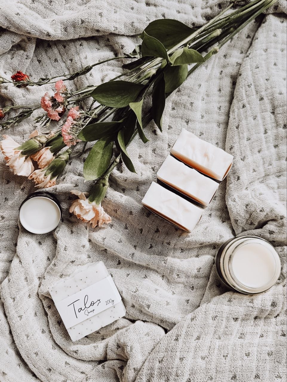 Talo soap, lip balm, and body cream