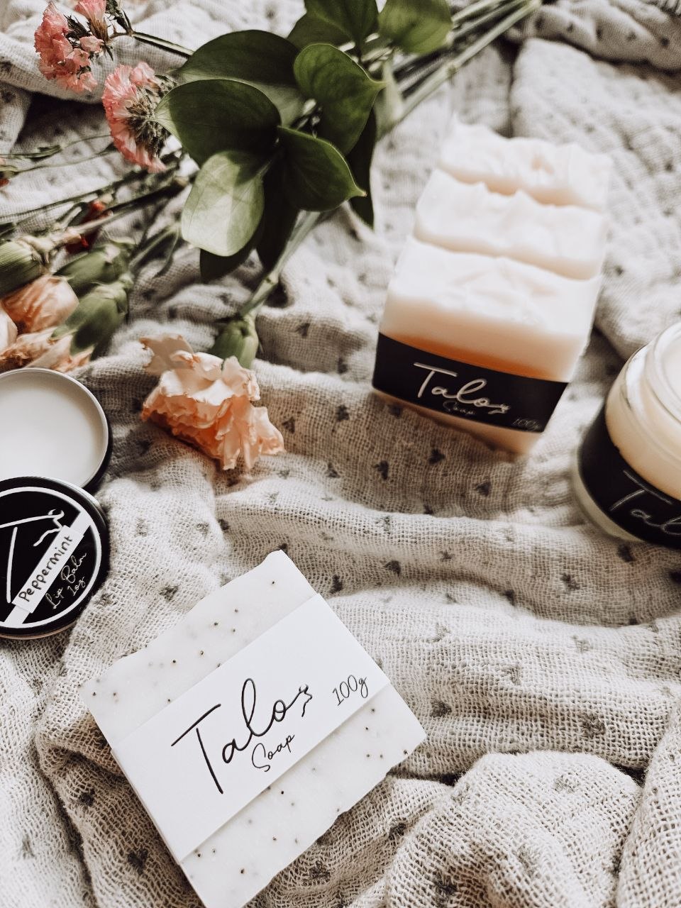 Talo soap, lip balm, and body cream