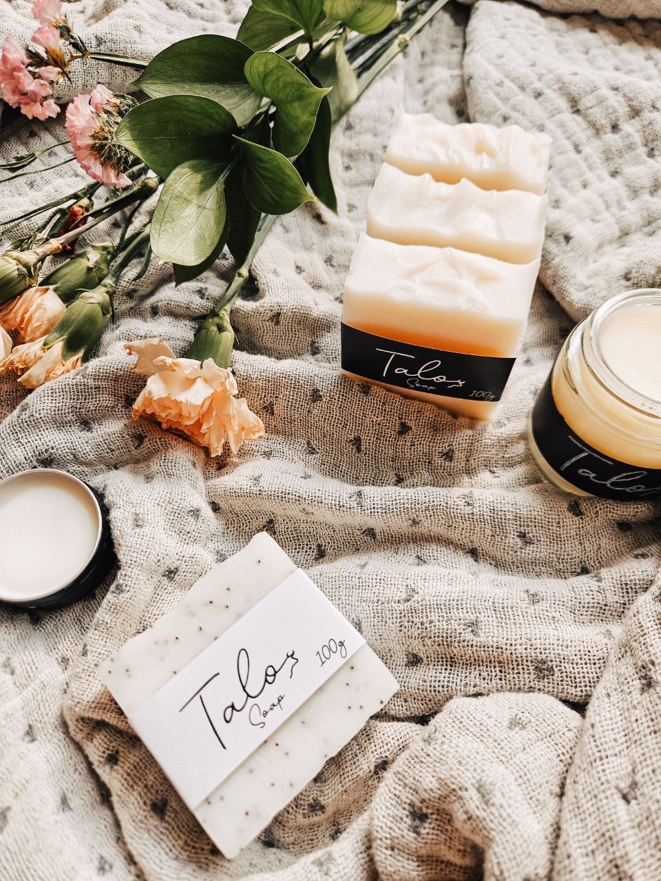 Talo soap, lip balm, and body cream